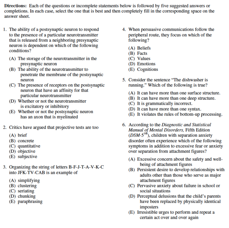 Gre Psychology Test Practice Questions